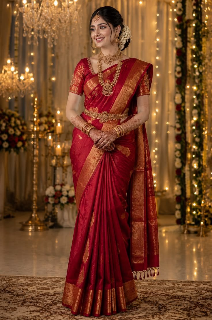 Traditional silk saree at Sri Kamachi Reshme Centre