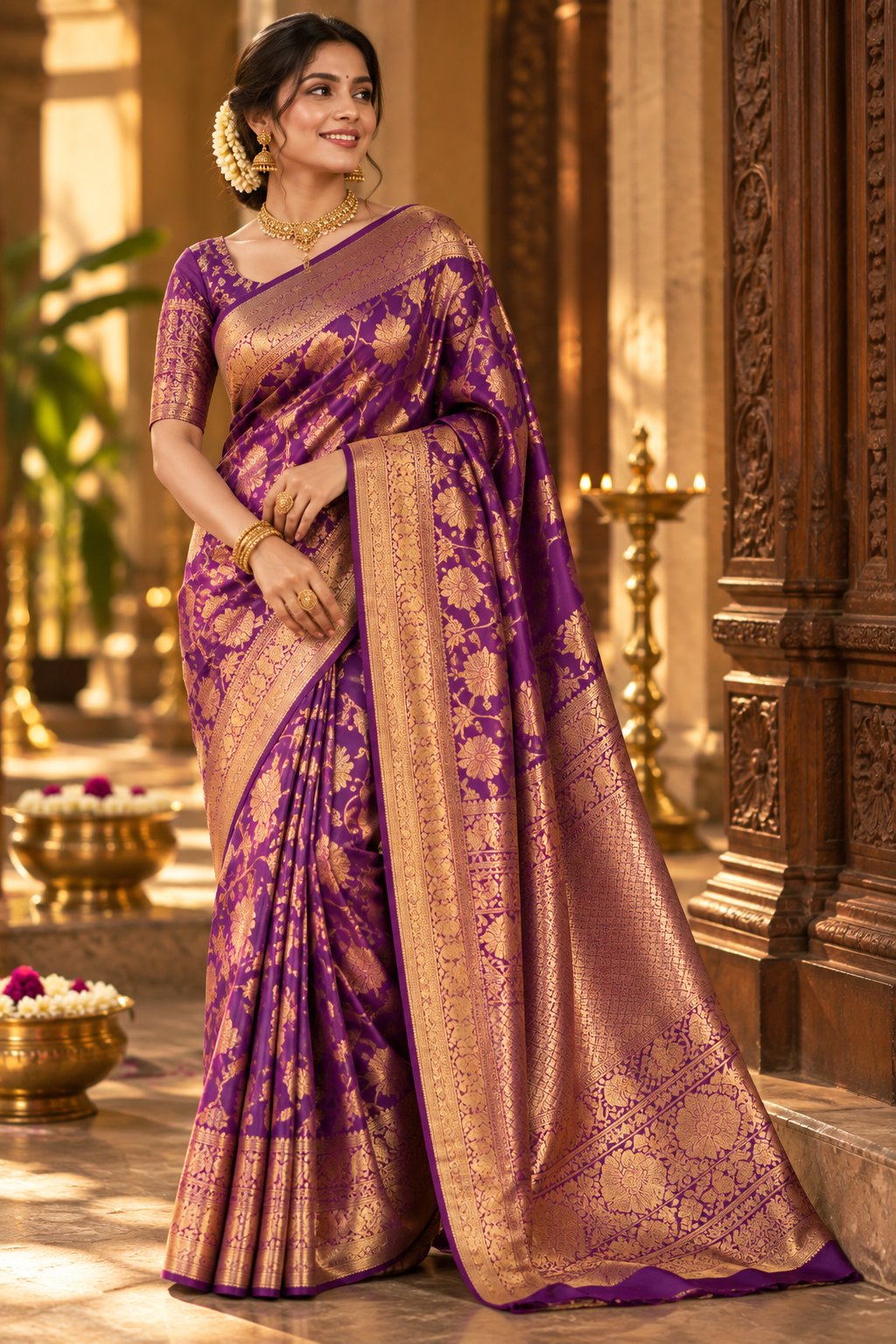 Traditional silk saree at Sri Kamachi Reshme Centre